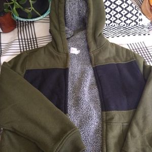 Boys army green and black fleece-lined hoodie